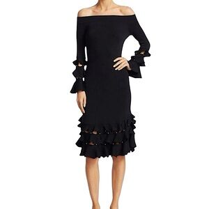 Jonathan Simkhai Slashed Knit Ruffle Off The Shoulder Dress size XS